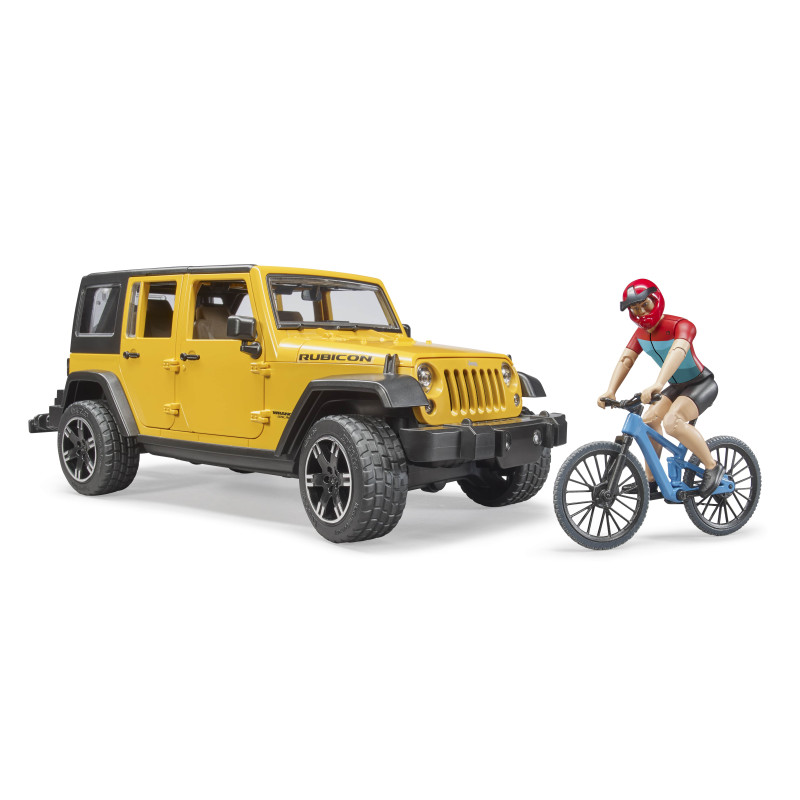 Jeep Wrangler Rubicon Unlimited met mountainbike en speelfiguur Jeep Wrangler Rubicon Unlimited met mountainbike en speelfiguur