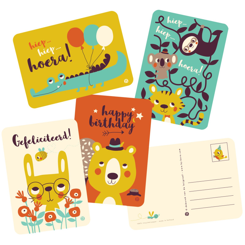 Postkaart Party animals - Hoera krokodil Postkaart Party animals - Hoera krokodil