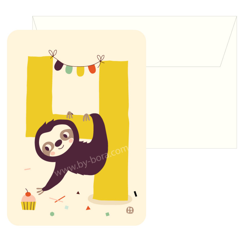 Kaart met envelop - 4 Sloth