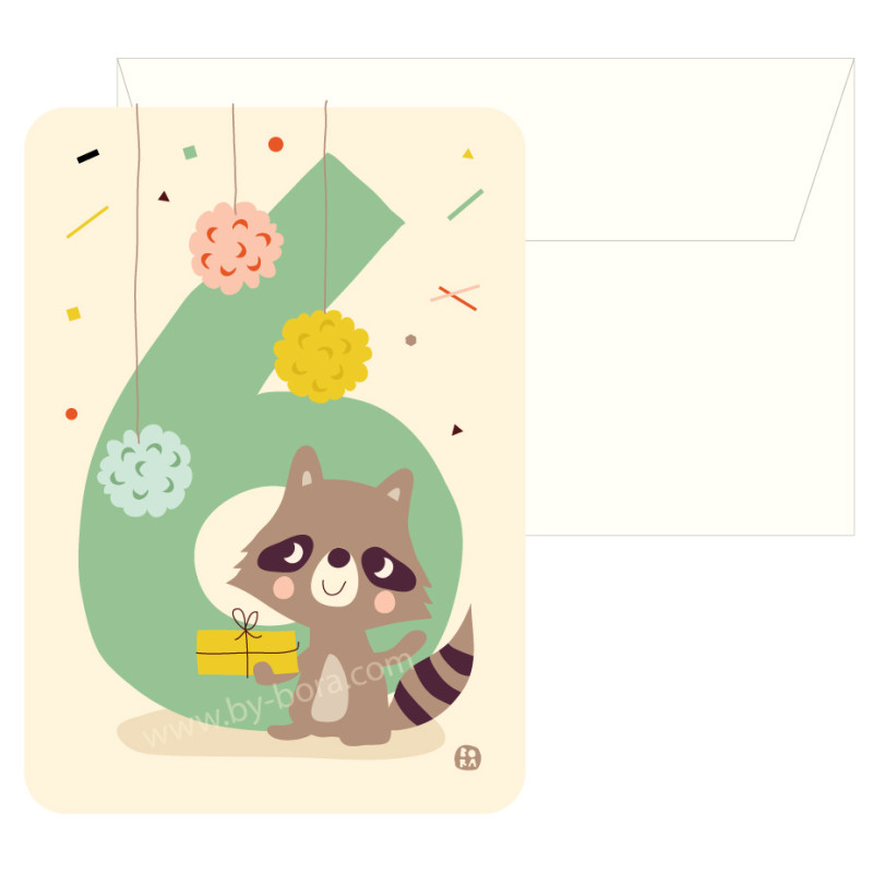 Kaart met envelop - 6 Raccoon