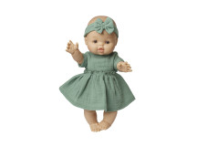Jurk met ruches en haarband saliegroen (28-35cm)