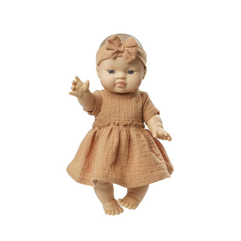Jurk met ruches en haarband caramel (28-35cm)