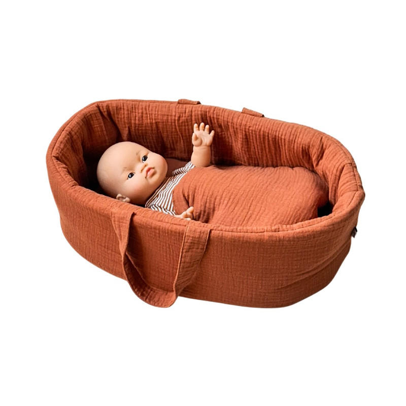 Poppendraagmand caramel mousseline Poppendraagmand caramel mousseline