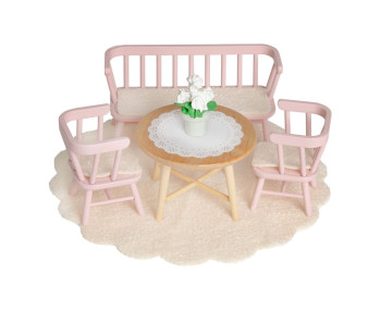 Set - Eettafel met 4 zitplaatsen (roze/hout) Set - Eettafel met 4 zitplaatsen (roze/hout)