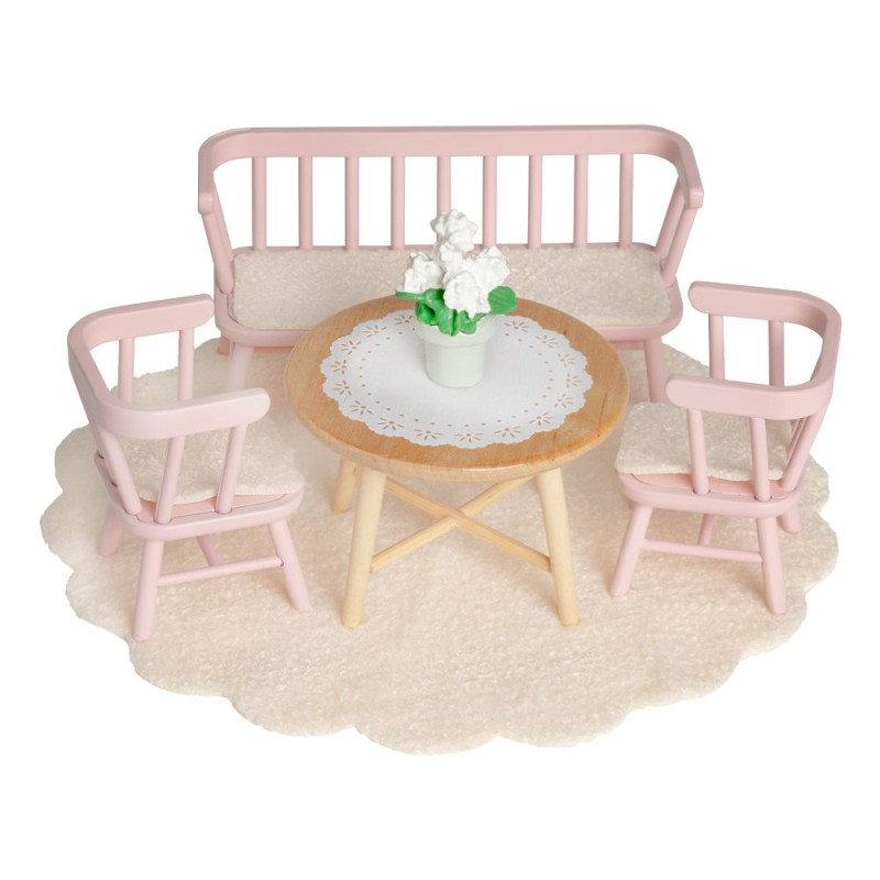 Set - Eettafel met 4 zitplaatsen (roze/hout) Set - Eettafel met 4 zitplaatsen (roze/hout)