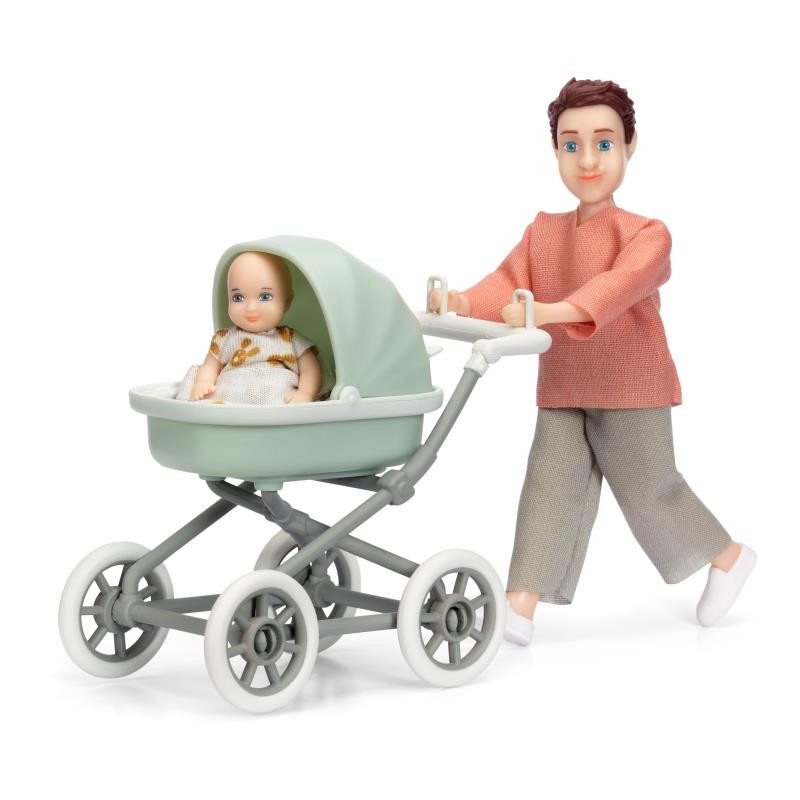 Set - Speelfiguur man met kinderwagen en baby Set - Speelfiguur man met kinderwagen en baby