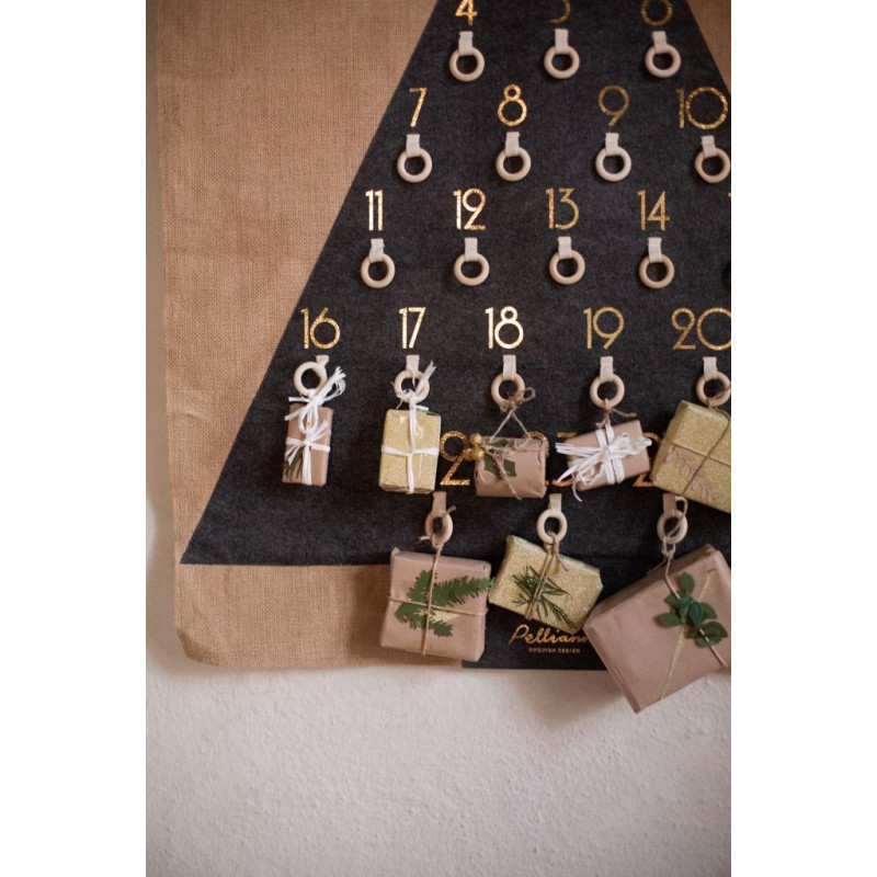 Adventkalender jute, zwarte kerstboom