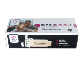 Dominospel (Dubbel 6) in houten kistje Dominospel (Dubbel 6) in houten kistje
