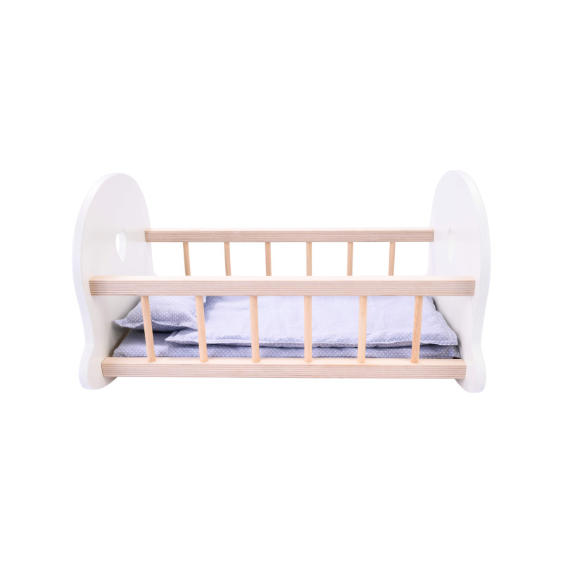 Poppen schommelbed grijs/wit