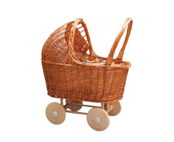 Rieten poppenwagen met kap little flowers