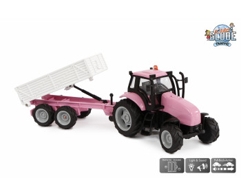 Tractor met aanhanger (roze)