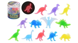 Glow in the dark gekleurde dino's in koker, 12 stuks