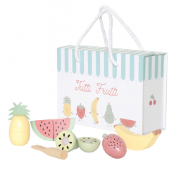 Houten speelset snijfruit in tas (7-delig)