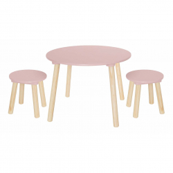 Houten tafel met twee krukjes (roze)