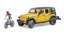 Jeep Wrangler Rubicon Unlimited met mountainbike en speelfiguur