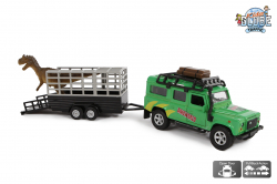 Land Rover met dino-trailer