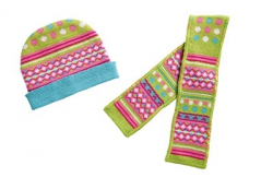 Muts en sjaal (groen/roze) maat 28-35cm