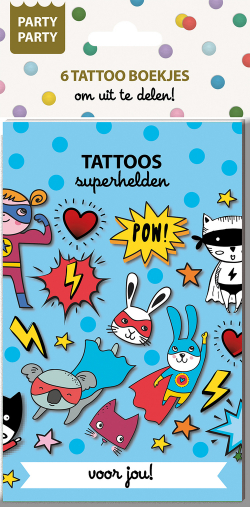 Party Party 6 Tattoo boekjes - Superhelden Nieuw