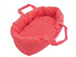 Poppendraagmand 40cm rood/wit stippen