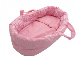 Poppendraagmand 47cm roze/wit ruit/stip