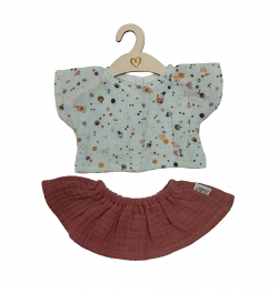 Poppenrok en -shirt blush sweet dots