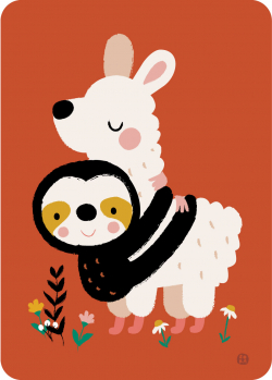 Postkaart Sloth alpaca hug