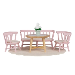 Set - Eettafel met 4 zitplaatsen (roze/hout)