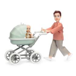 Set - Speelfiguur man met kinderwagen en baby